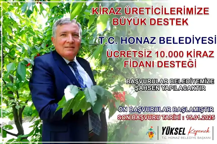 Honaz'da Çiftçilere 10 Bin Ücretsiz Kiraz Fidanı